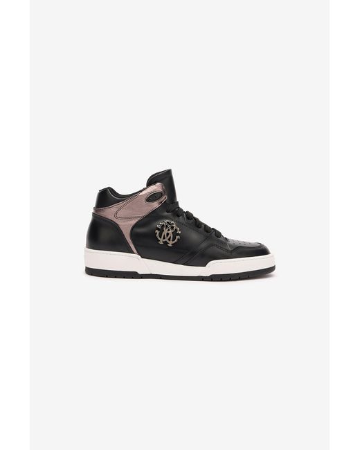 Roberto Cavalli Black High-Top Sneakers With Laminated Insert