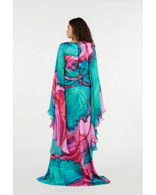 Roberto Cavalli White Long Silk Dress With Cut-Out And Marble Print