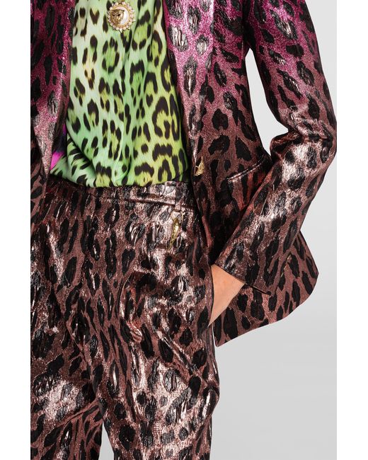 Roberto Cavalli Red Animal-Print Lamé Cropped Trousers