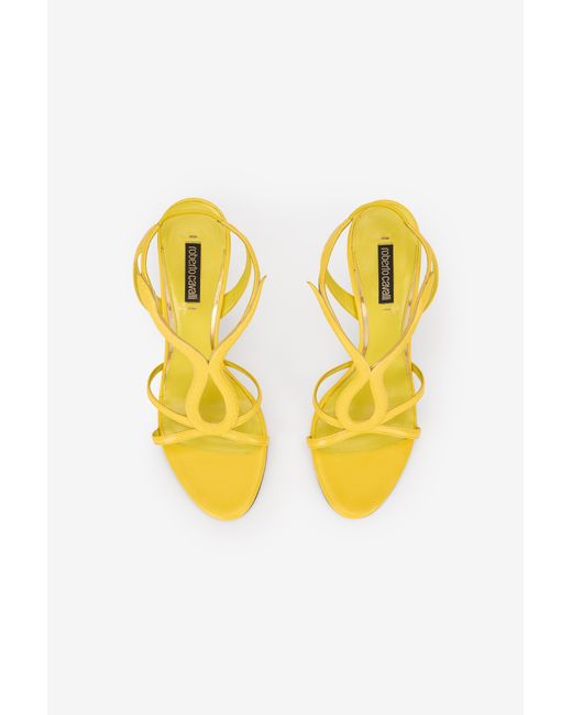 Roberto Cavalli Yellow Leather Sandals With Snake Detail