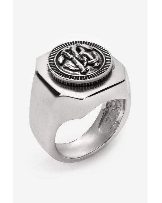 Roberto Cavalli White Tone Rc Monogram Signet Ring for men