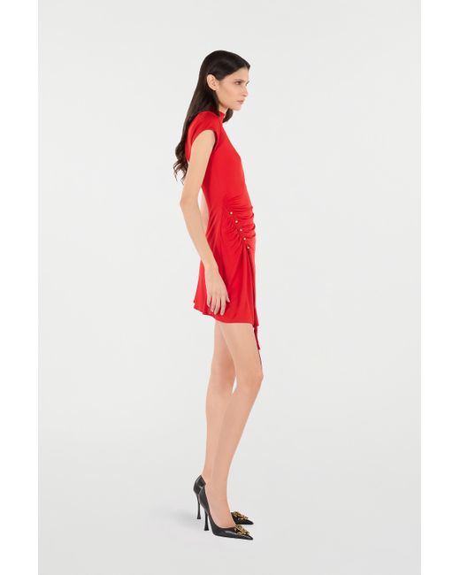 Roberto Cavalli Red Mini Dress With Ruched Detail