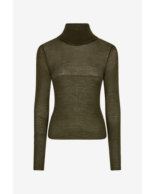 Roberto Cavalli Green Silk/Wool-Blend Turtleneck