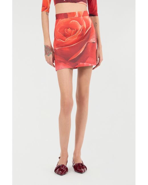 Roberto Cavalli Red Minirock Mit Print Rose