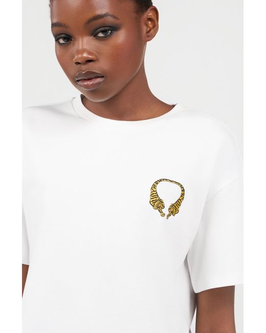 Roberto Cavalli White Cotton T-Shirt With Tigers