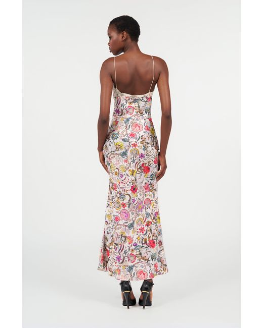 Roberto Cavalli White Long Silk Dress With Florentine Flowers Print