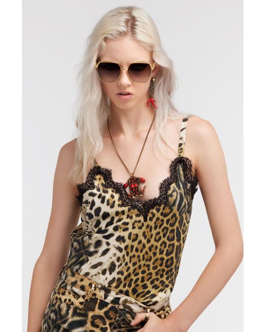 Roberto Cavalli Multicolor Top With Jaguar Skin Print