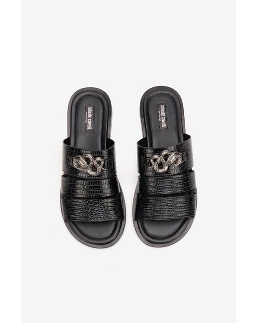 Roberto Cavalli Black Leather Sandals for men