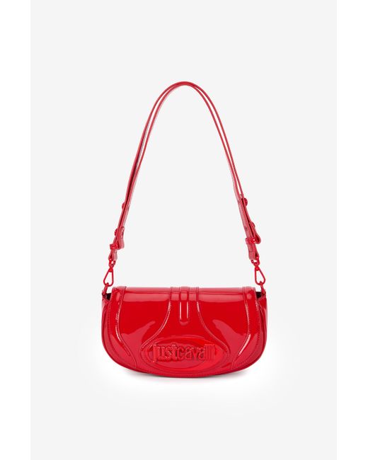 Borsa A Spalla Rossa Lucida Con Logo di Roberto Cavalli in Red