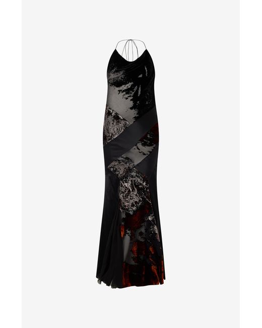 Roberto Cavalli Black Long Dress With Marine Print