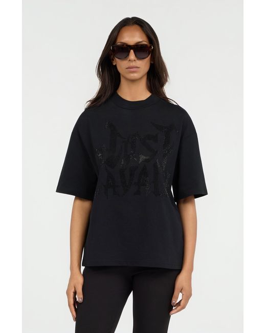 Roberto Cavalli Black Just Cavalli T-Shirt With Rhinestone Logo