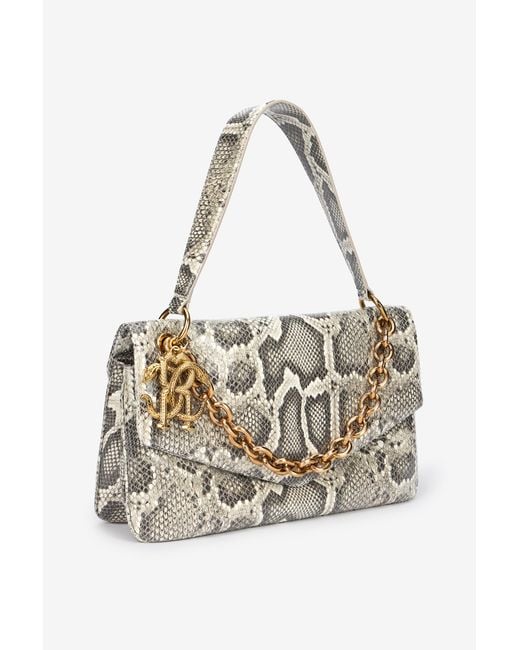 Bolso De Hombro Roccia Con Estampado Python Roberto Cavalli de color White