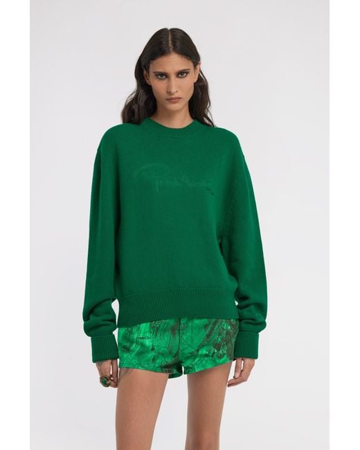 Roberto Cavalli Green Cropped Knitted Sweater