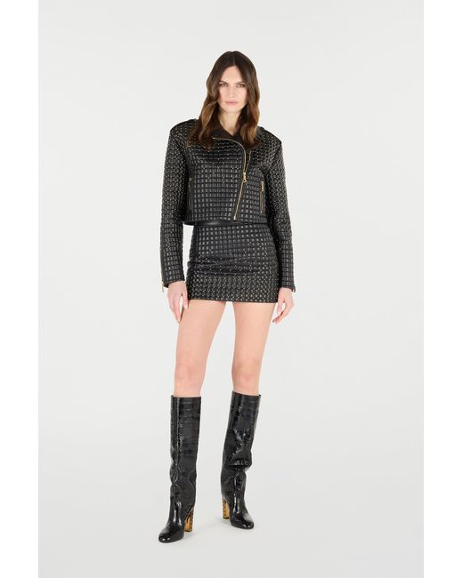 Roberto Cavalli Black Cropped Jacket With 3D-Effect Quilting