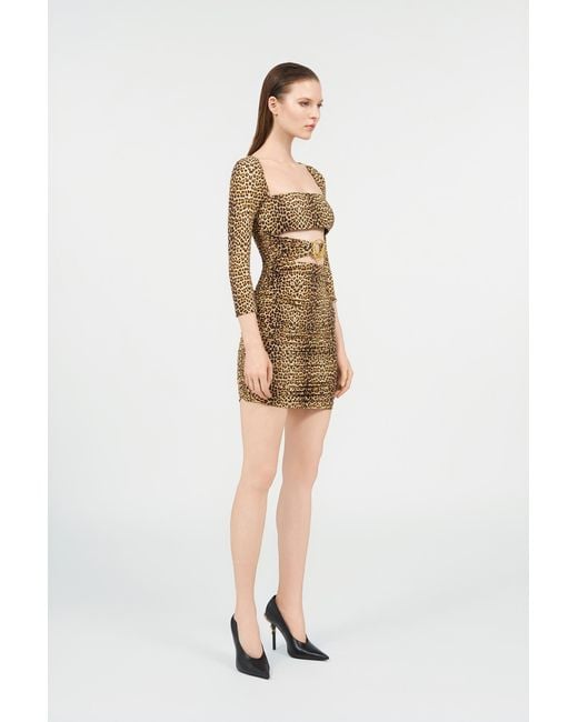 Roberto Cavalli Natural Mini Dress With Baby Jaguar Print And Cut-Out Detail
