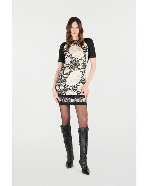 Roberto Cavalli Black Mini Dress With Floral Print