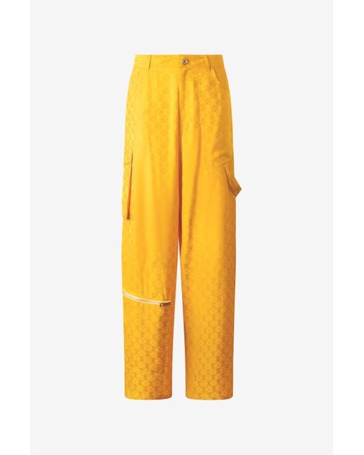 Pants With All-Over Mirror Snake Monogram Roberto Cavalli de color Yellow