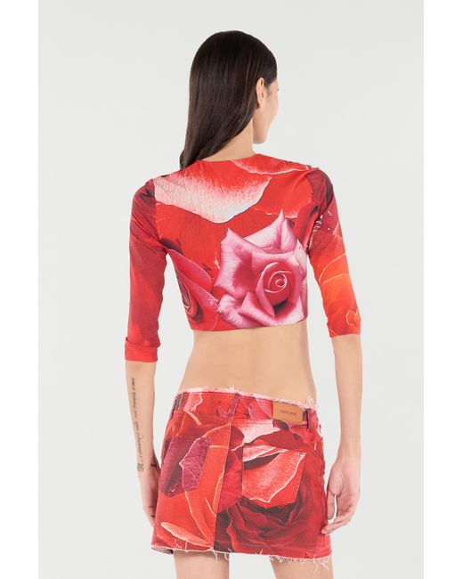 Roberto Cavalli Red Rose-Print Crop Top