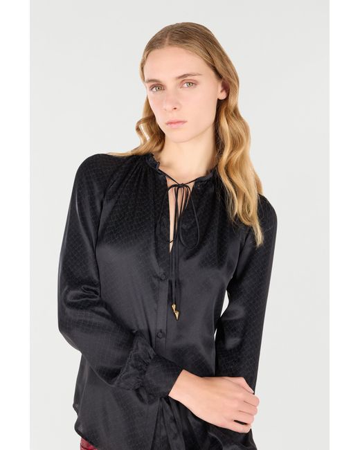 Roberto Cavalli Black Snake-Effect Silk Shirt