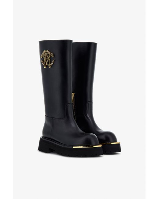 Roberto Cavalli Black Logo-Embellished Boots
