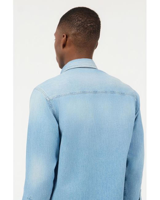 Roberto Cavalli Blue Denim Shirt With Mirror Snake Monogram for men
