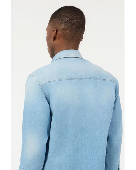 Roberto Cavalli Blue Denim Shirt With Mirror Snake Monogram for men