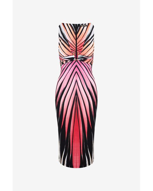 Roberto Cavalli Red Ray Of Paradise Print Midi Dress