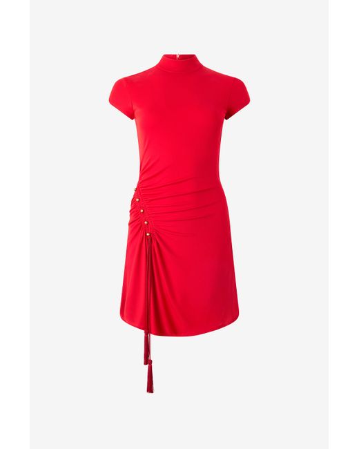 Roberto Cavalli Red Mini Dress With Ruched Detail