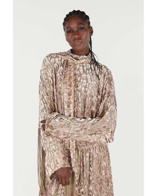 Roberto Cavalli Natural Long Dress With All-Over Dappled Pattern