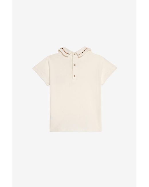 Roberto Cavalli White Ivory T-Shirt With Leopard-Trim Collar