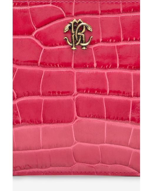 Roberto Cavalli Red Crocodile-Effect Flat Clutch
