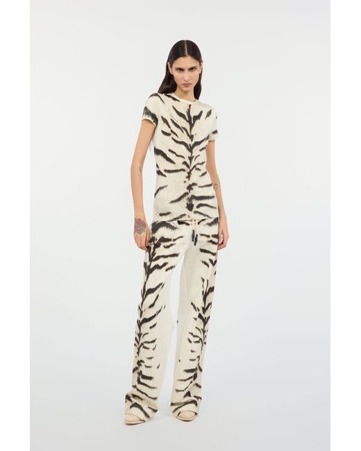 Roberto Cavalli White T-Shirt With Tigresse Ogat X Print