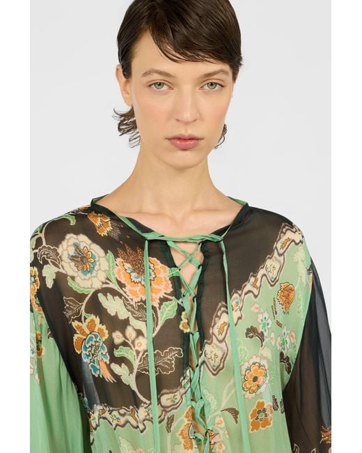 Roberto Cavalli Green Silk Chiffon Kimono Print Dress