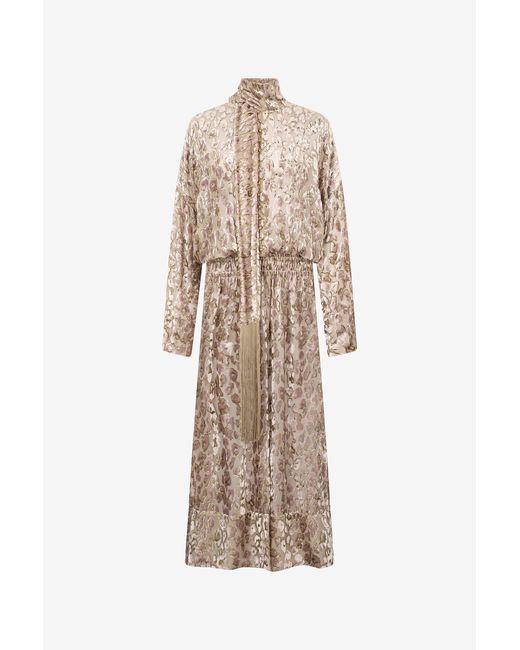 Roberto Cavalli Natural Long Dress With All-Over Dappled Pattern