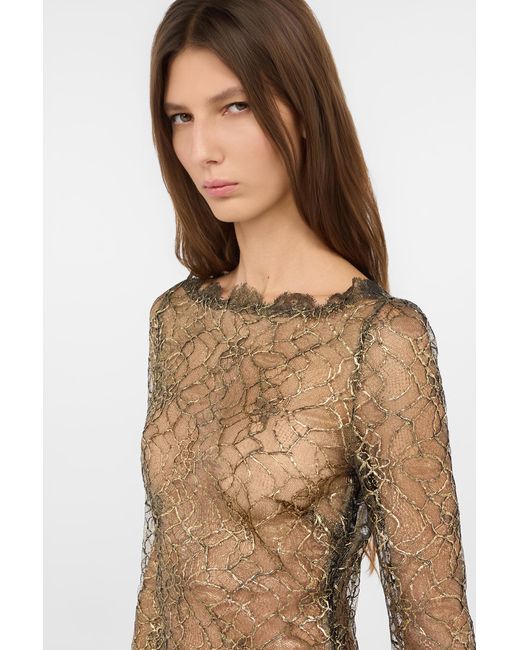 Roberto Cavalli Natural Robe Courte En Dentelle Brodée À Effet De Transparence