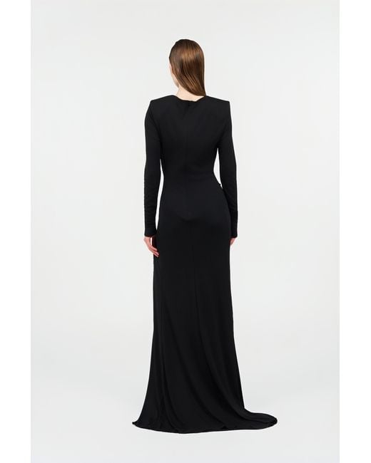 Roberto Cavalli Black Draped Long Dress With Snake Detail