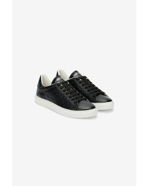 Roberto Cavalli Black Leather Sneaker With Monogram Rc for men
