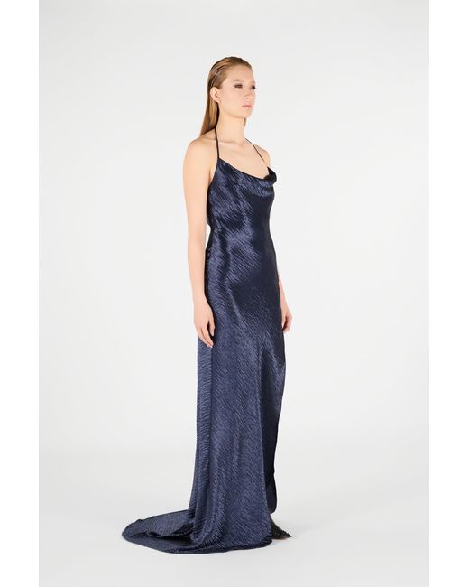 Roberto Cavalli Blue Long Dress With Cowl Neck