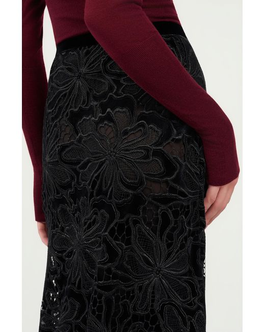 Roberto Cavalli Black Long Floral Lace Skirt