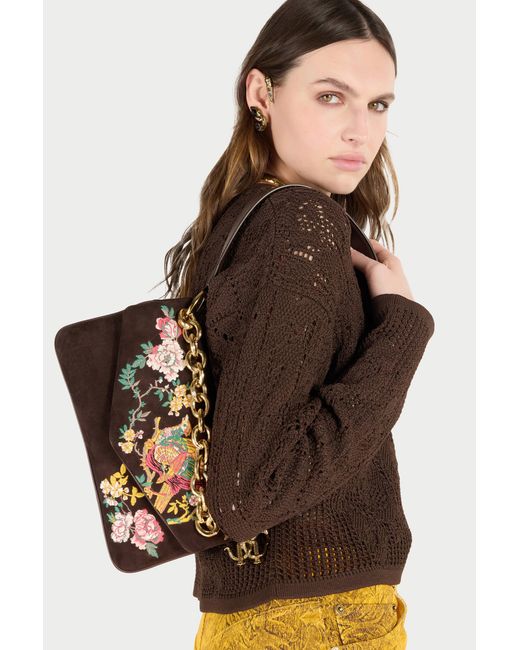 Roberto Cavalli White Suede Bag With Naturalistic Pattern