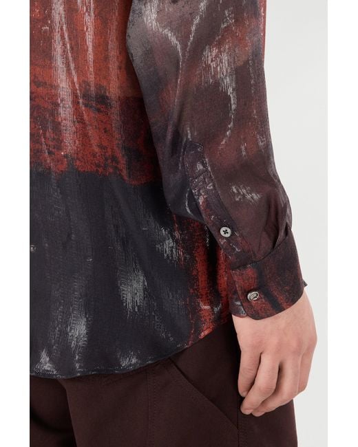 Roberto Cavalli Brown Mottled Effect Silk-Blend Shirt for men