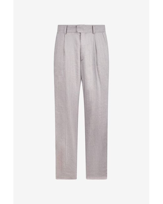 Roberto Cavalli Gray Elegant Linen Trousers for men