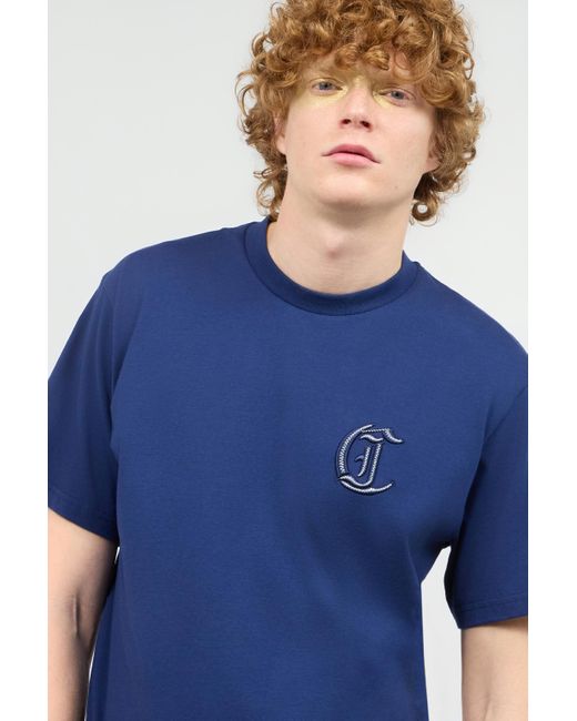 Roberto Cavalli Blue T-Shirt With Monogram On Chest for men