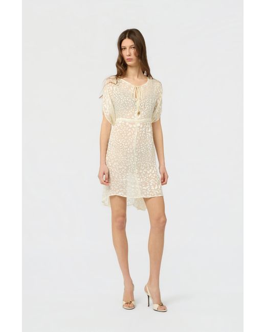 Roberto Cavalli White Ivory Tone-On-Tone Leopard Print Kaftan