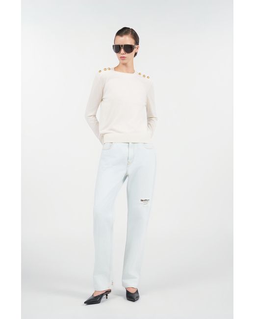 Roberto Cavalli White Light-Wash Denim Jeans With Distressed Details