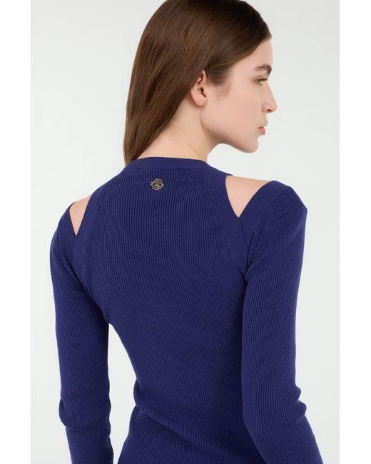 Roberto Cavalli Blue Shoulder Cut-Out Sweater