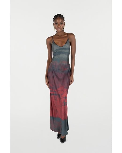 Roberto Cavalli Red Long Slip Dress With A Mottled Effect
