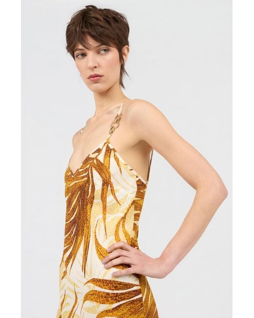 Roberto Cavalli Metallic Golden Palm Print Dress