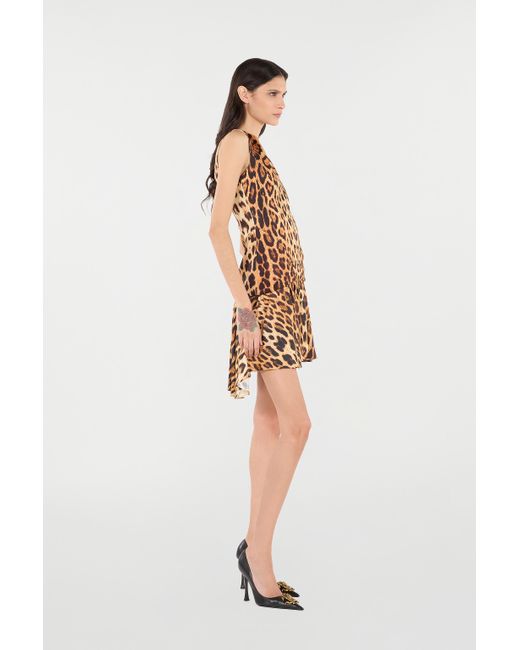 Roberto Cavalli Natural Mini Dress With All-Over Jaguar Skin Print
