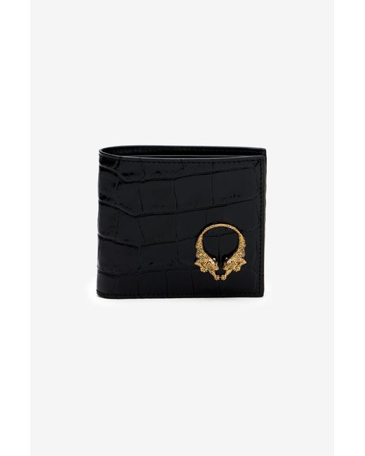 Roberto Cavalli Black Crocodile-Embossed Leather Wallet for men